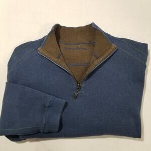 Tommy Bahama Size Large Flipshore Half Zip Reversible Sweatshirt Cobalt Blue